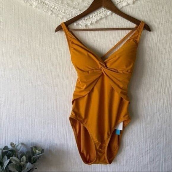 Bleu Rod Beattie One Piece Swimsuit Women's 12 NWT Desert Dreams Yellow Gold - Picture 2 of 12